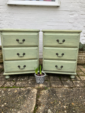 Pair of Painted Bedside Chests of Three Drawers