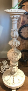 Carved Wooden Alter Candlestick Lamp