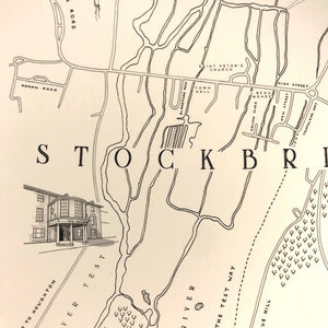 Print- Hand dotted Map of Stockbridge, Hampshire